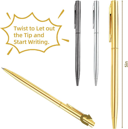 15Pcs Ballpoint Pens(Gold, Silver & Gray), Black Ink Medium Point, Smooth Writing Metal Pen Bulk