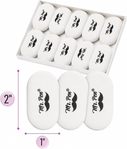 Mr. Pen- White Oval Pencil Erasers, 10 Pack, 1" x 2", Soft Rubber White Pencil Erasers for School, Office, Art Sketching, Homework, Exams, Clean Smudge-Free Correction