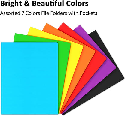 7 Pack Folders with Pockets, Colored Paper Pocket Folder