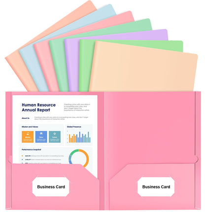 6 Pack Colored File Folders with Pockets, Pastel Pocket Folders, Plastic