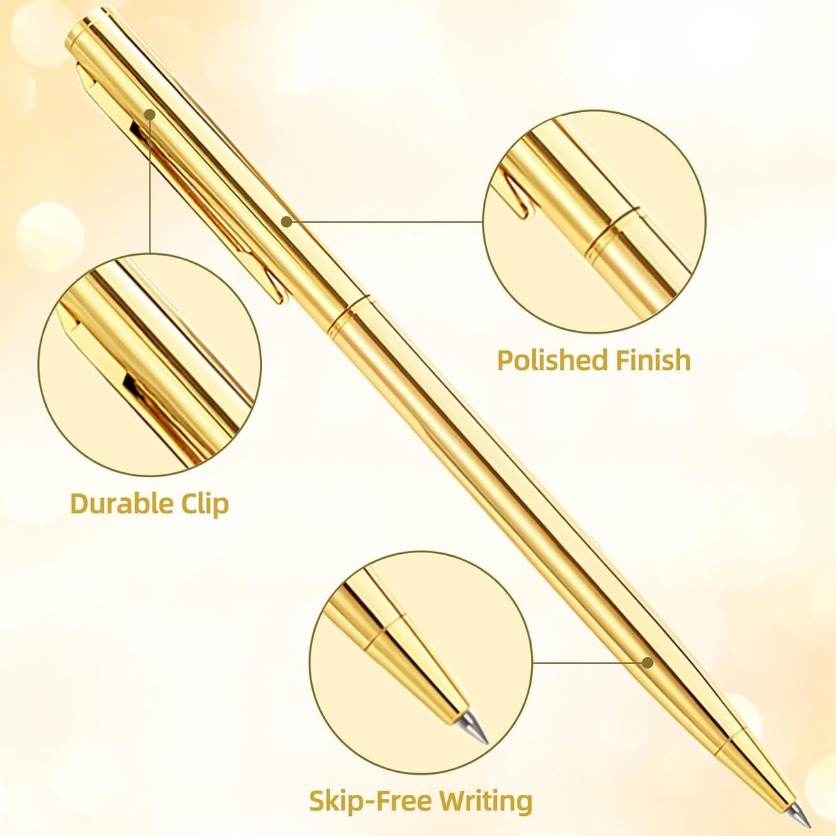 15Pcs Ballpoint Pens(Gold, Silver & Gray), Black Ink Medium Point, Smooth Writing Metal Pen Bulk