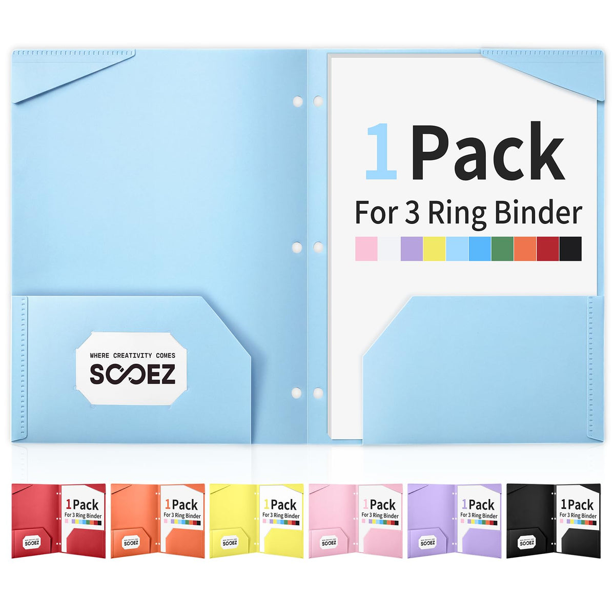 Sooez 2-Pocket Folders, Plastic Folders with Pockets 3 Hole Punched