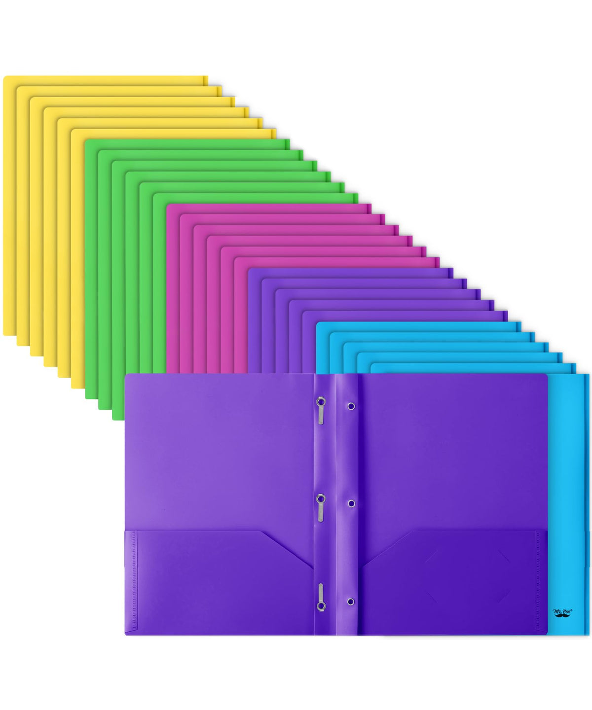 Mr. Pen- Plastic Folders with Pockets and Prongs, 5 Pack, Letter Size