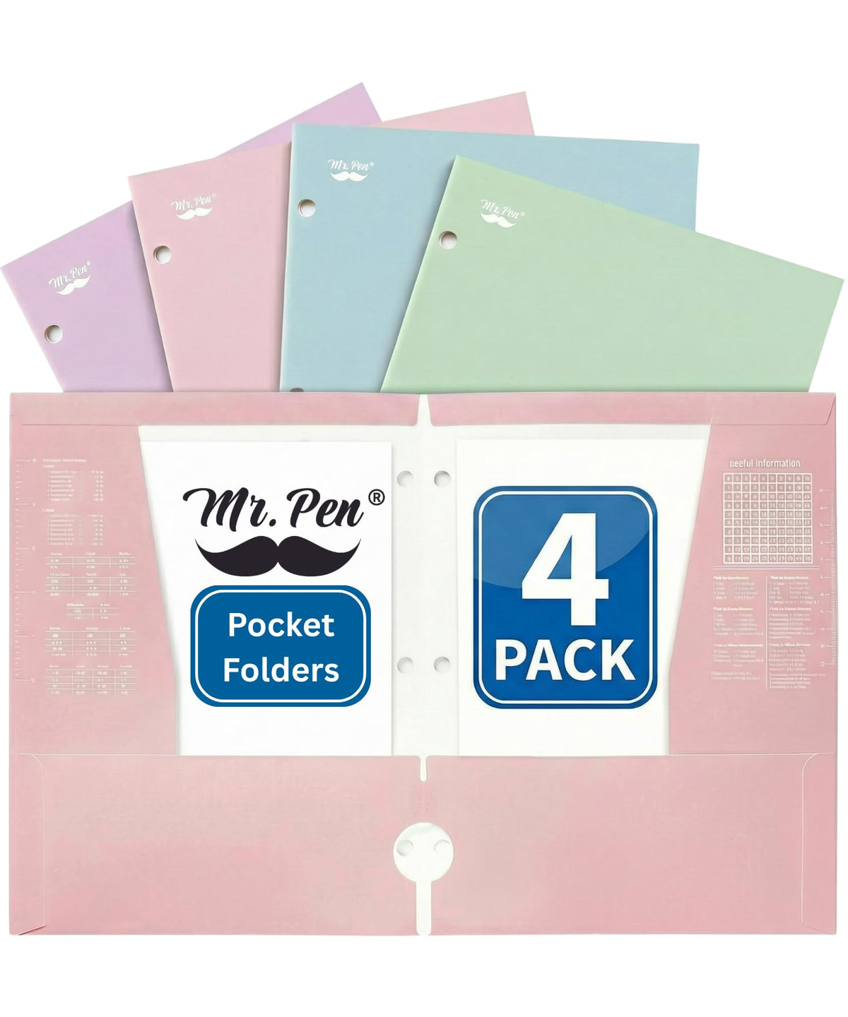 Mr. Pen- 4-Pocket Folders, 4 Pack, 12.5" x 9.5", Pastel Colors | Tear-Resistant Paper Folders with Pockets 3 Holes Punched, High Capacity