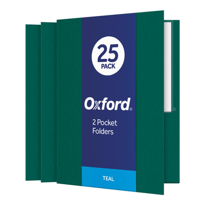 Oxford Twin-Pocket Folders, Textured Paper, Letter Size, Dark Blue, Holds 100 Sheets, Box of 25 (57538EE)