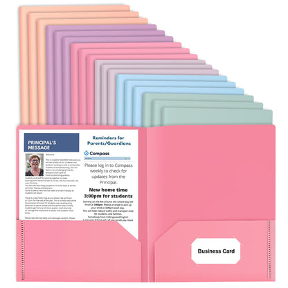 6 Pack Colored File Folders with Pockets, Pastel Pocket Folders, Plastic