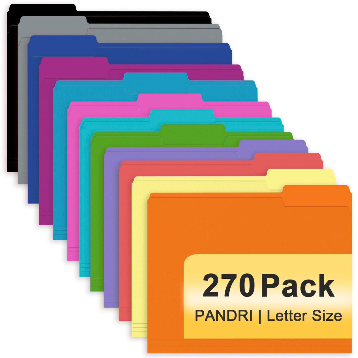 PANDRI Colored File Folders, 270 Pack 1/3 Cut Tab File Folder, 6 Colors
