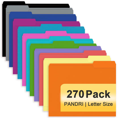 PANDRI Colored File Folders, 270 Pack 1/3 Cut Tab File Folder, 6 Colors