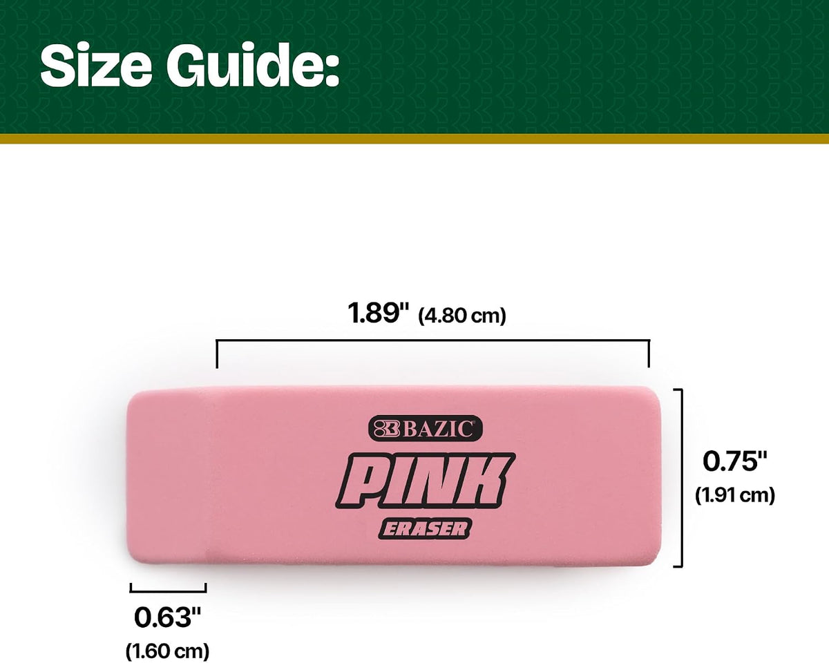 BAZIC Products Pink Bevel Block Erasers, Latex-Free, 4 Count