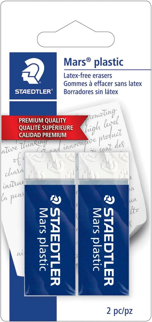 STAEDTLER Mars Plastic Vinyl Erasers (2-Pack), White Erasers for Clean & Precise Results - Latex-Free, Minimal Crumbling, Made in Germany