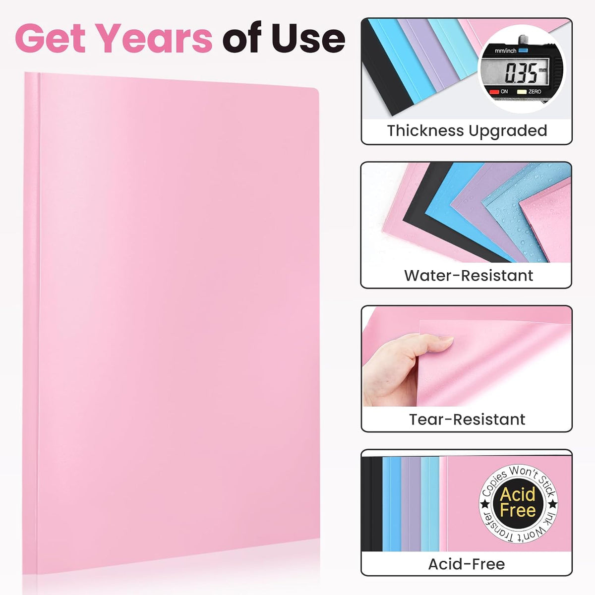 Sooez 1 Pack Plastic Folder, 2-Pocket Folders with Prongs