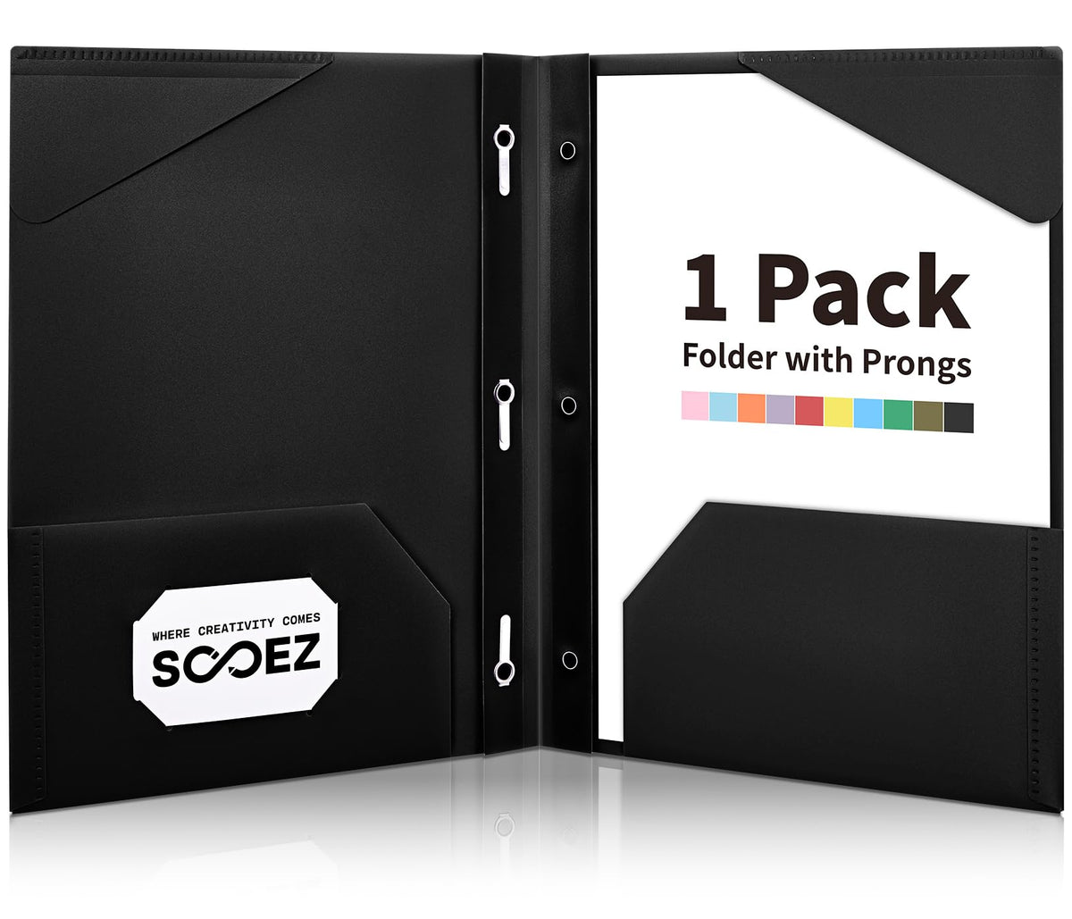 Sooez 1 Pack Plastic Folder, 2-Pocket Folders with Prongs