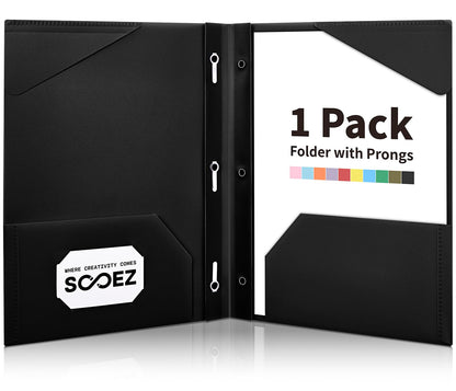 Sooez 1 Pack Plastic Folder, 2-Pocket Folders with Prongs