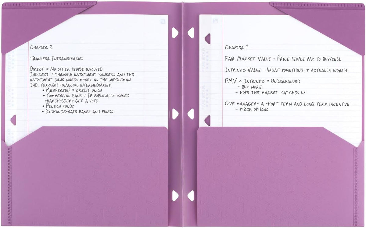 Five Star 2-Pocket Folder, Plastic Folder with Stay-Put Tabs, Fits 3-Ring Binder, Holds 8-1/2" x 11" Paper, Amethyst Purple (333420I-ECM)