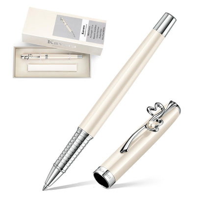 Four-Leaf Clover & Pearl Rollerball Pen for Women,Pearl White