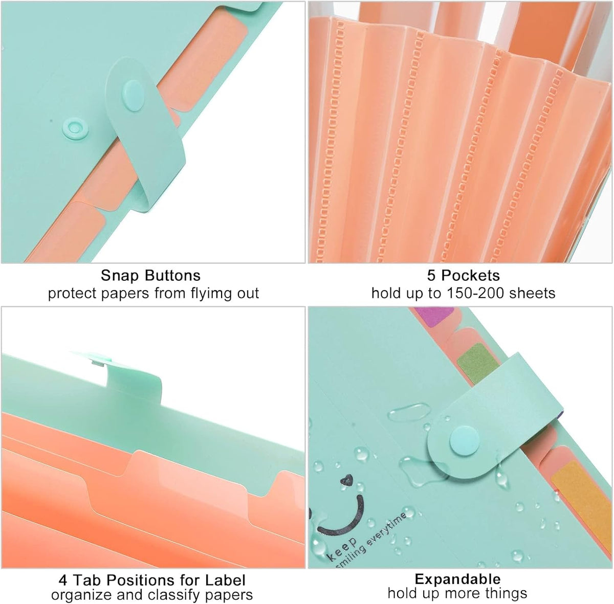 Forvencer Accordion File Organizer, 5 Pocket Expanding File Folder, Letter