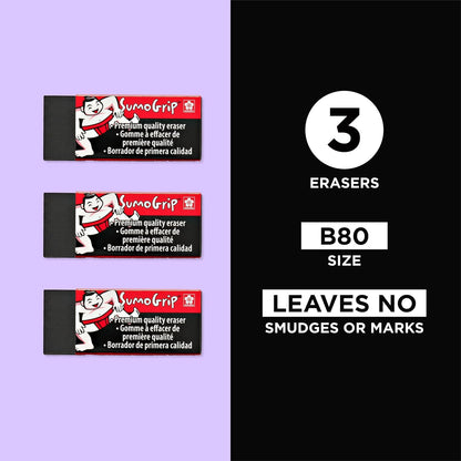 Sakura SumoGrip Block Eraser, Black, Small B80, 2.125 x 0.875 in, 3 Pack