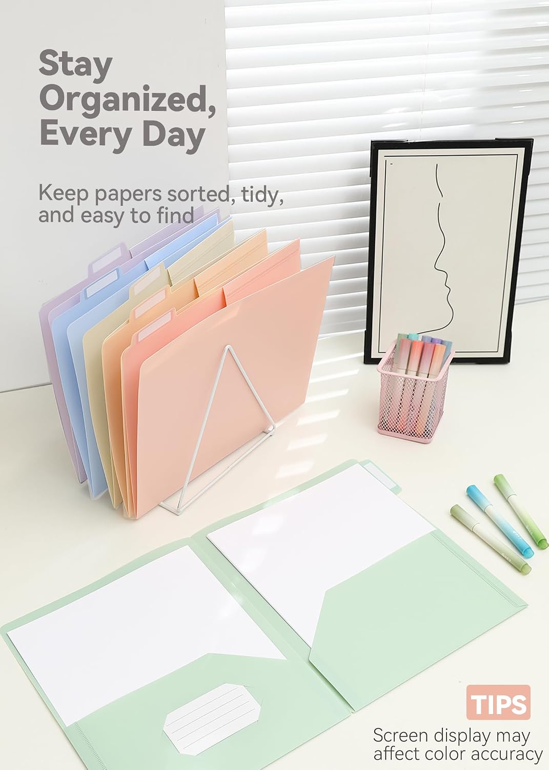 SortRax Plastic Folders with Pockets, School Folders with Side Tabs, Pastel