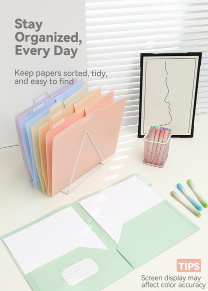 SortRax Plastic Folders with Pockets, School Folders with Side Tabs, Pastel