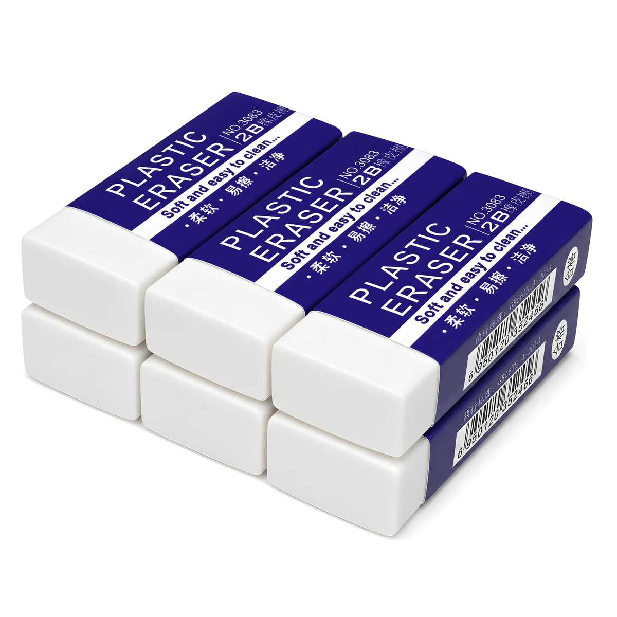 Pencil Erasers, Large White Block Erasers for School Kids, 12 Pack