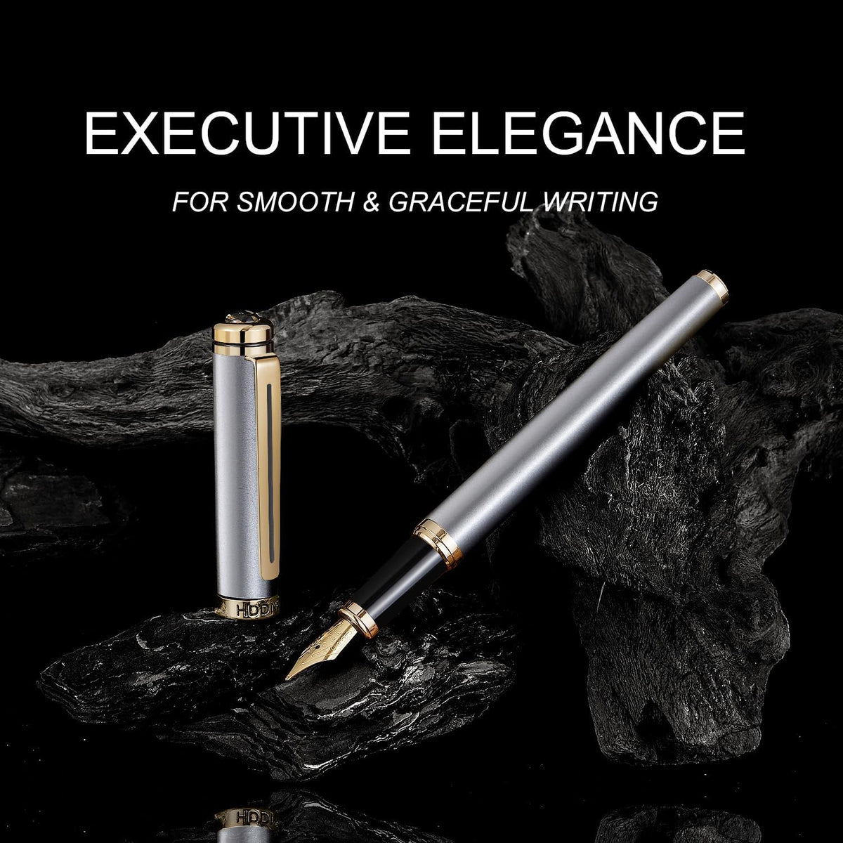 Silver Luxury Fountain Pen Set for Men and Women with Gift Box, 24K Gold Finish and Gilded Nib(Extra Fine)