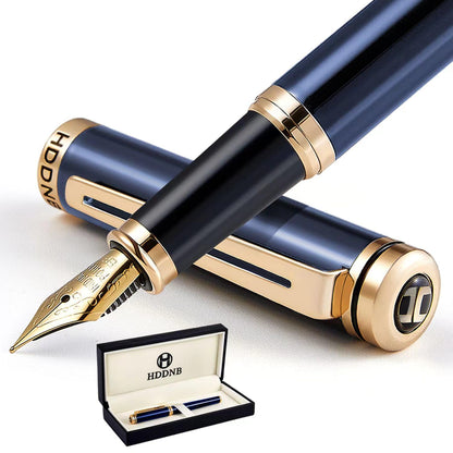 Silver Luxury Fountain Pen Set for Men and Women with Gift Box, 24K Gold Finish and Gilded Nib(Extra Fine)