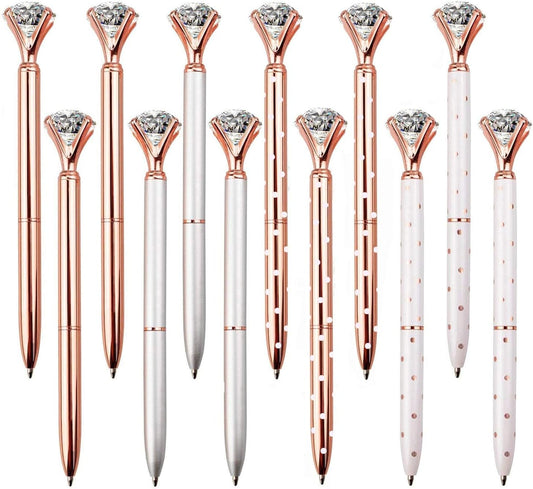 LONGKEY Set of 12 Diamond Pens – Elegant Crystal Topped Writing Instruments for Gifting, Office, and Special Occasions