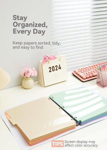 SortRax Plastic Folders with Pockets, 3-Hole, 3 Tab Positions, Pastel