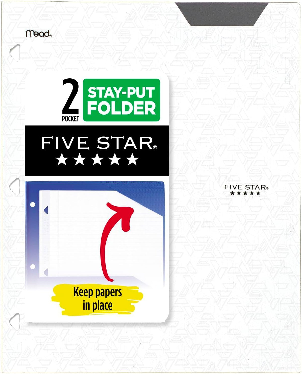 Five Star 2-Pocket Folder, Plastic Folder with Stay-Put Tabs, Fits 3-Ring Binder, Holds 8-1/2" x 11" Paper, White (333420I-ECM)