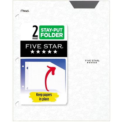 Five Star 2-Pocket Folder, Plastic Folder with Stay-Put Tabs, Fits 3-Ring Binder, Holds 8-1/2" x 11" Paper, White (333420I-ECM)