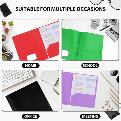 Plastic Folders with Pockets, 6 Rainbow Colors, 2 Pocket, Letter Size