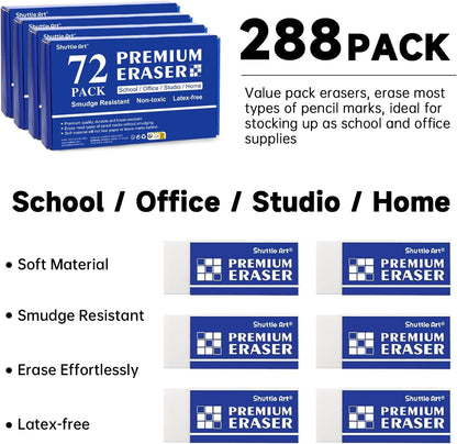 Erasers, Shuttle Art 288 Pack Premium Erasers Bulk, White Eraser Classroom Set for Kids Teachers as School and Office Supplies