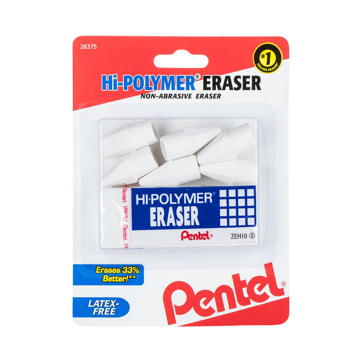Pentel Hi-Polymer Block Eraser, Large, White, Pack of 10 Erasers