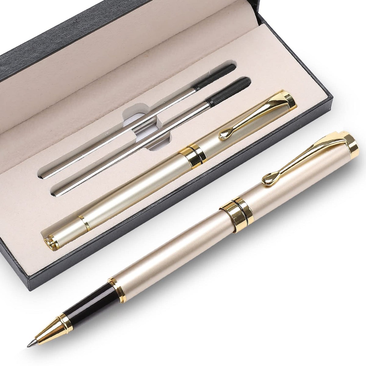 YIVONKA Luxury Ballpoint Pens Best Ball Pen Gift Set for Men & Women Professional Executive Office Nice BallPens Classy Gift Box Ballpoint Black Refill Line width 0.5mm (Red Gold)