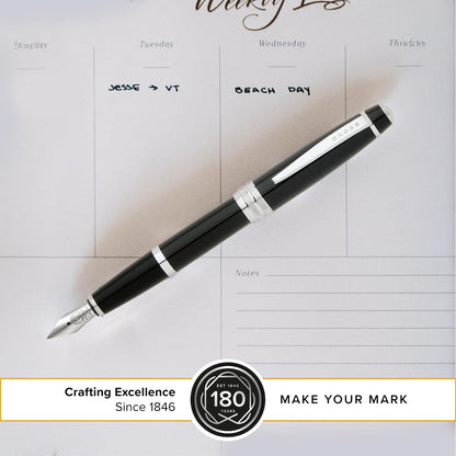 Cross Bailey Refillable Fountain Pen, Black Ink, Luxury Gift Box