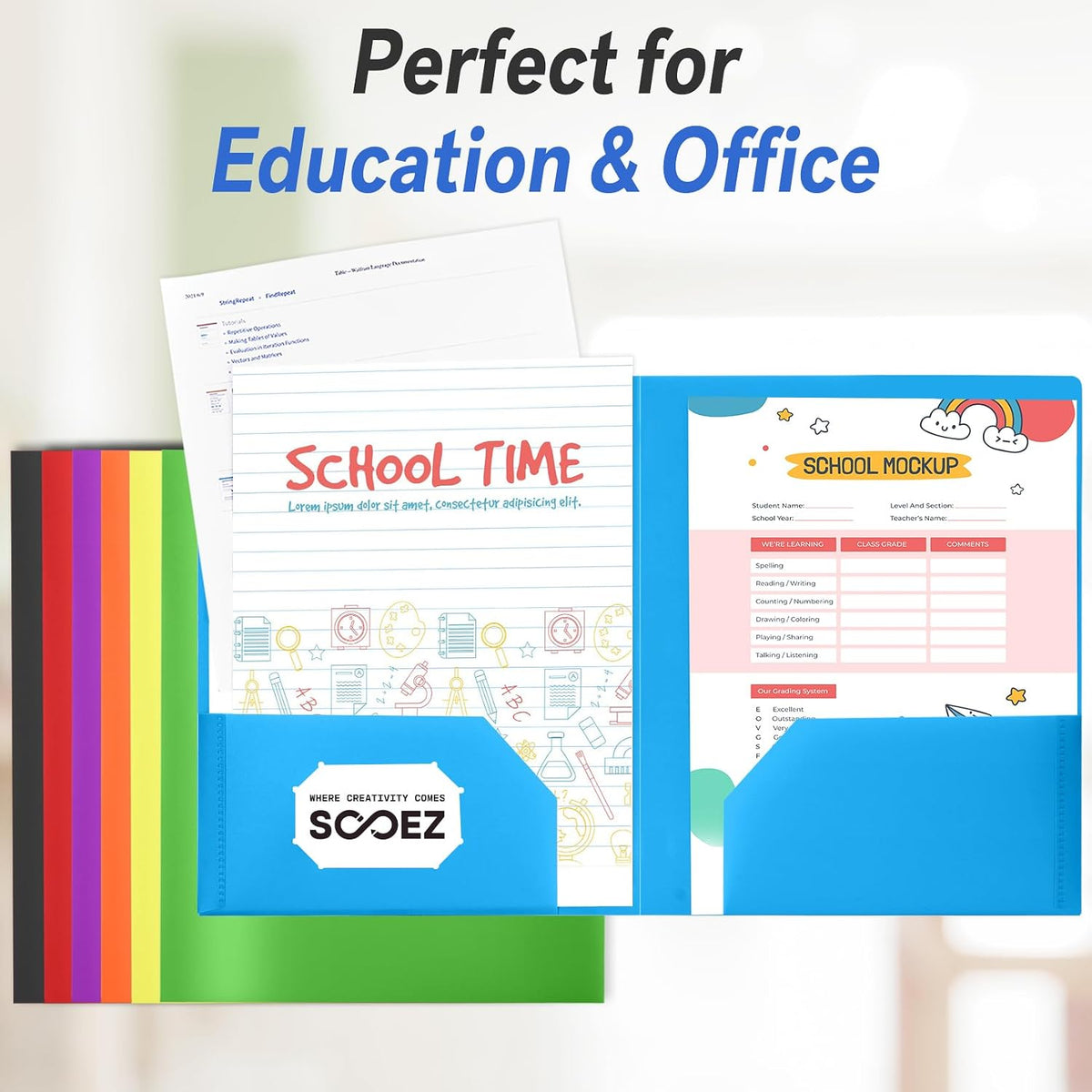 Sooez 7 Pack Folders with Pockets, 2 Pocket Folders with Extra Labels