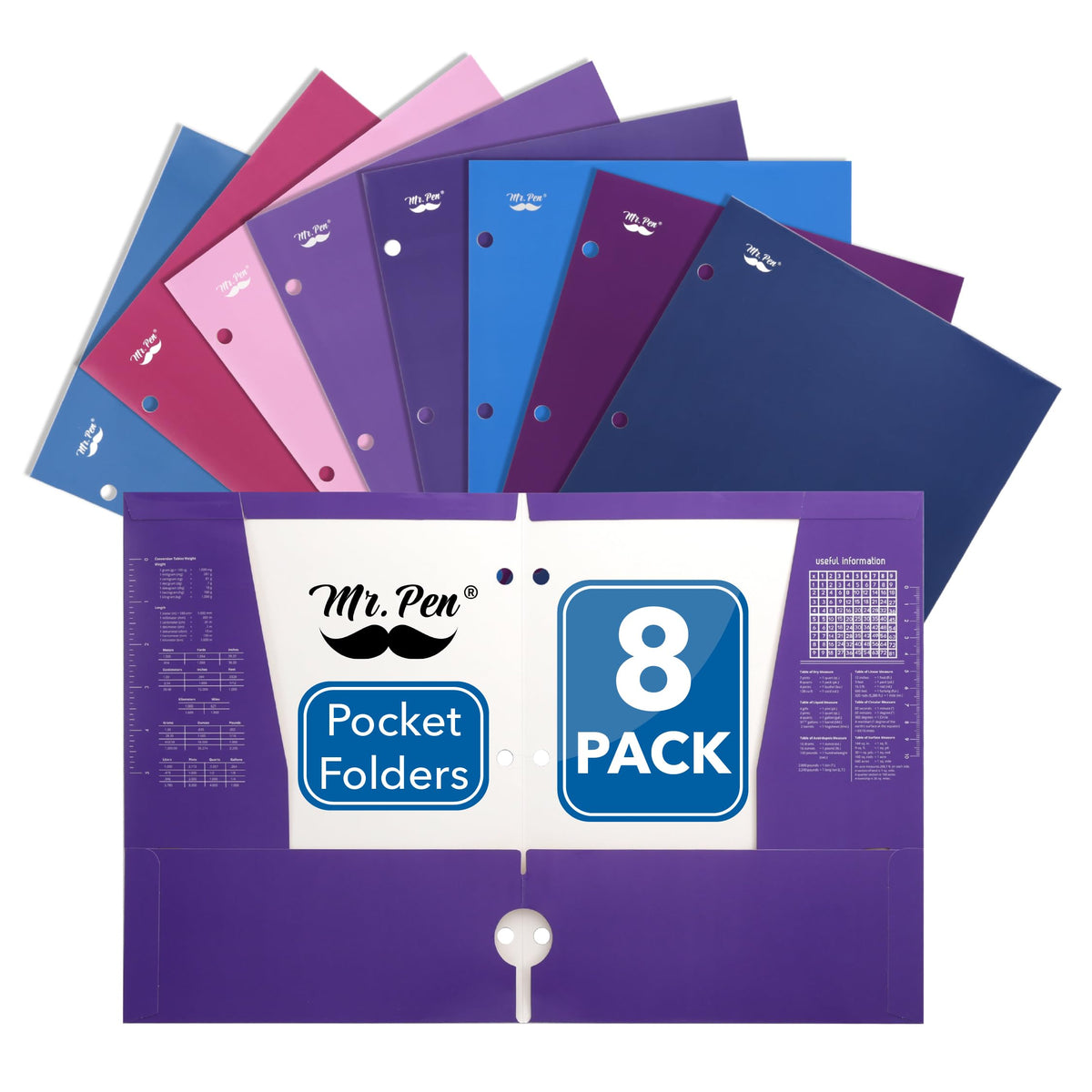 Mr. Pen- 4-Pocket Folders, 4 Pack, 12.5" x 9.5", Pastel Colors | Tear-Resistant Paper Folders with Pockets 3 Holes Punched, High Capacity