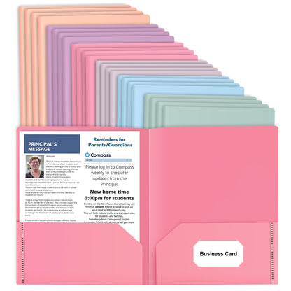 6 Pack Colored File Folders with Pockets, Pastel Pocket Folders, Plastic
