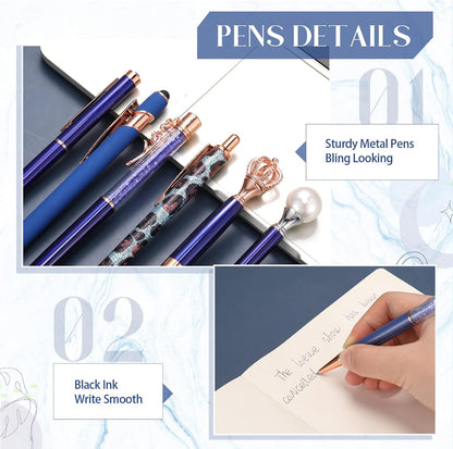 Janmini 9pcs Fancy Ballpoint Pens Glitter Journaling, Dark Blue