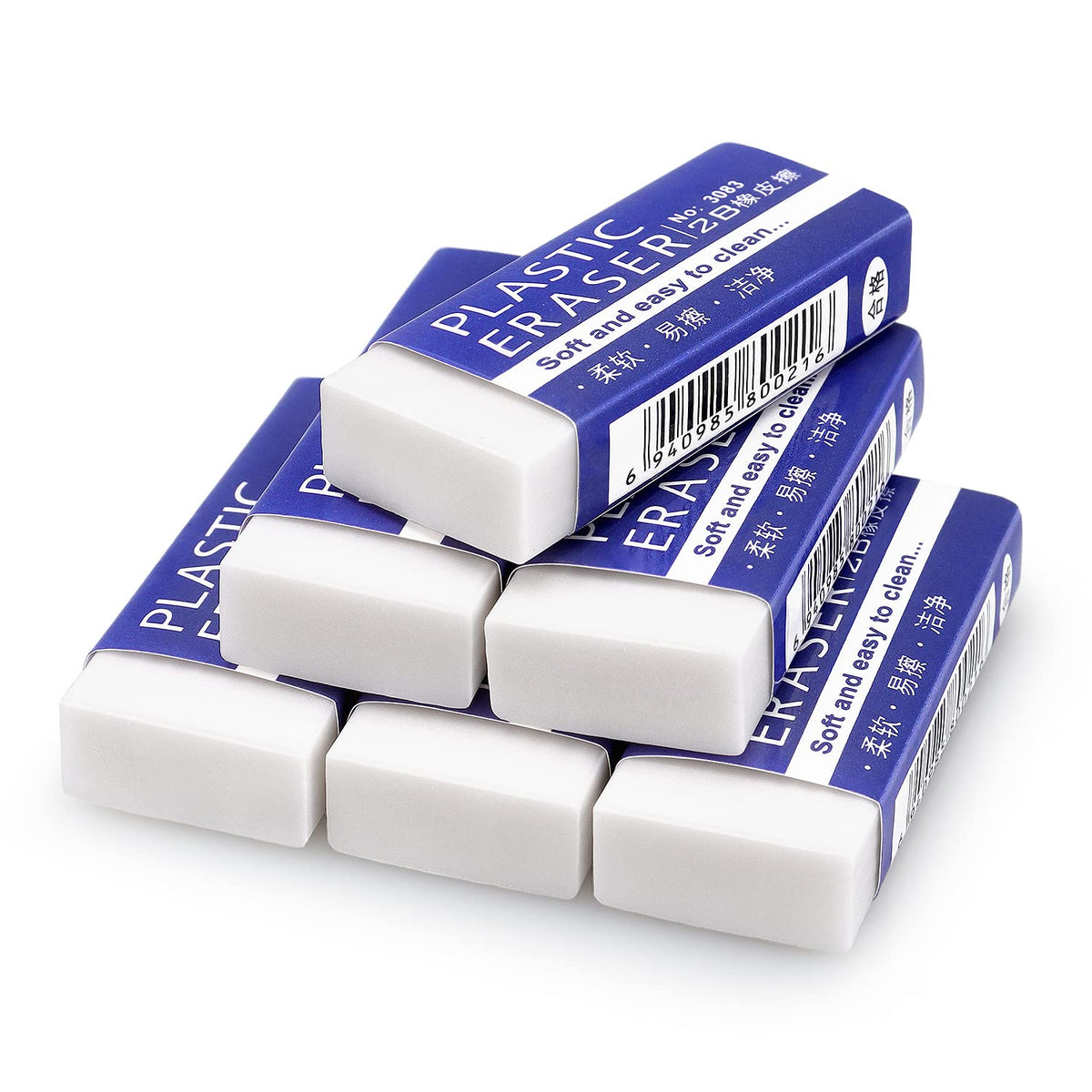 Tamaki Erasers, Large, White, 12 Pack
