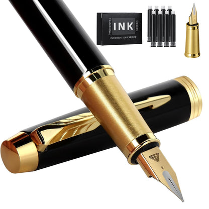 Fountain Pen, luxury Fine point smooth writing pen for journaling fancy pens with Gift Case 8 black ink cartridges an EF nib an ink converte nice pen writer gifts-Matte Green