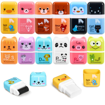Sooez 12 Pack Pencil Erasers, Cute Animal Eraser with Clean Up Roller