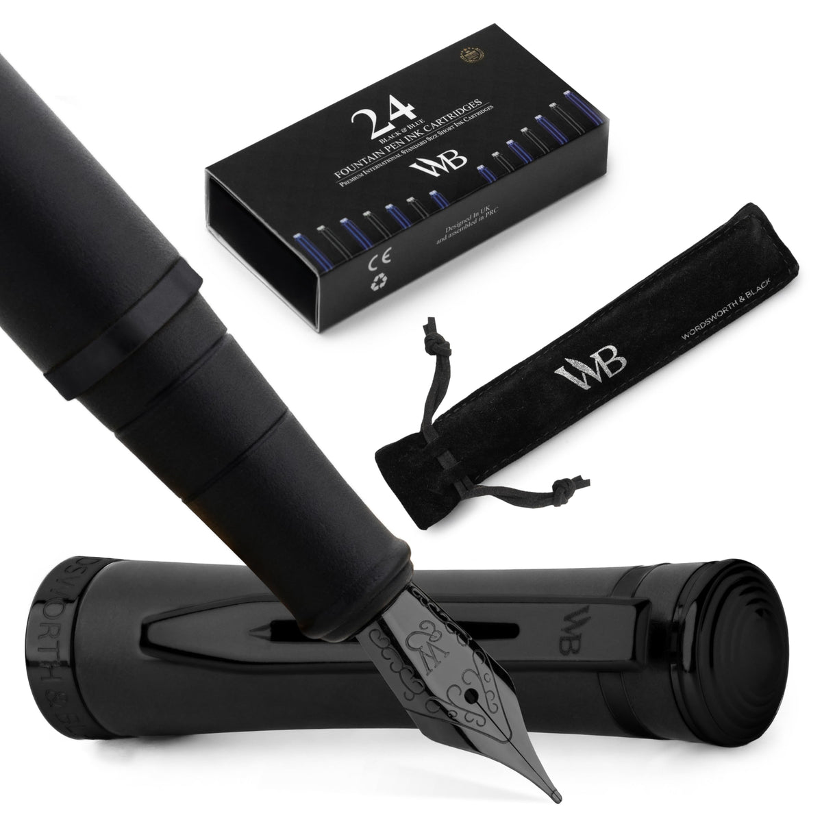 Wordsworth & Black Luxury Fountain Pen Set for Writing, Medium Nib, Silver