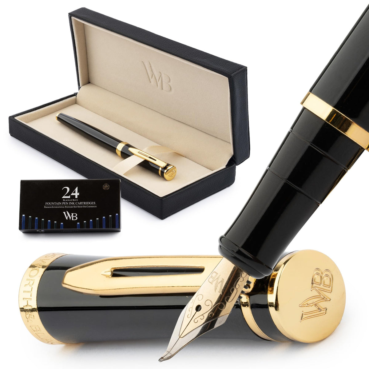 Wordsworth & Black Luxury Fountain Pen Set for Writing, Medium Nib, Black