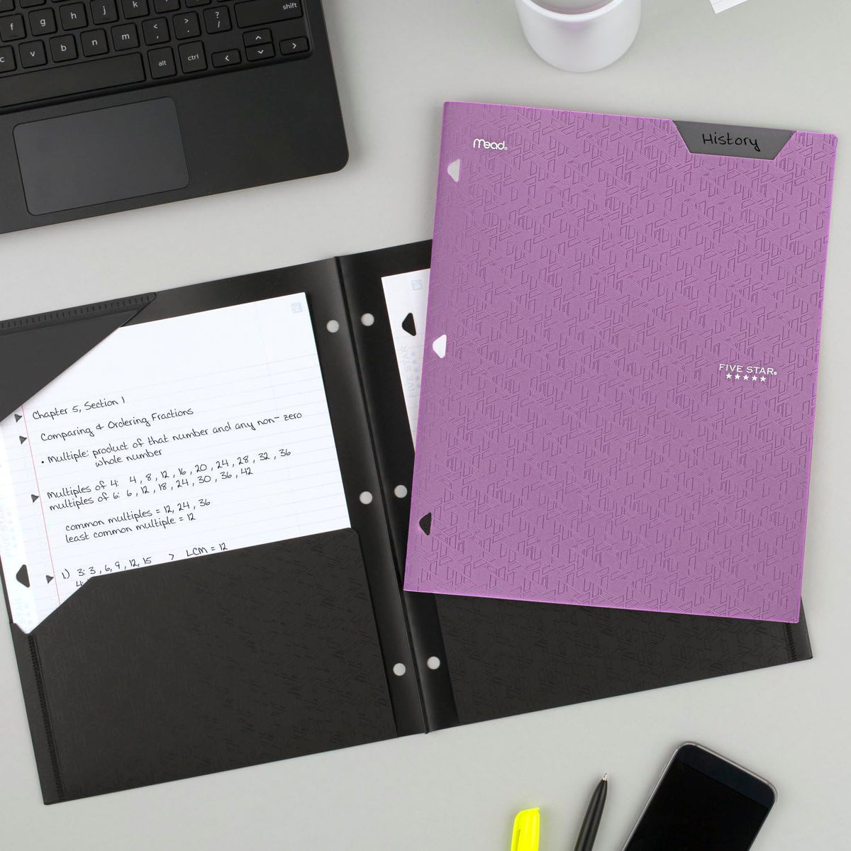 Five Star 2-Pocket Folder, Plastic Folder with Stay-Put Tabs, Fits 3-Ring Binder, Holds 8-1/2" x 11" Paper, Amethyst Purple (333420I-ECM)