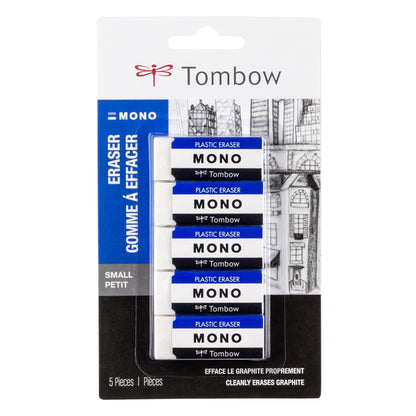 Tombow 57324 MONO Eraser, White, Medium, 3-Pack. Cleanly Removes Marks