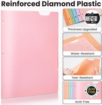 Sooez 6 Pack Plastic Folders with Pockets, Heavy Duty, Fits 3-Ring Binder