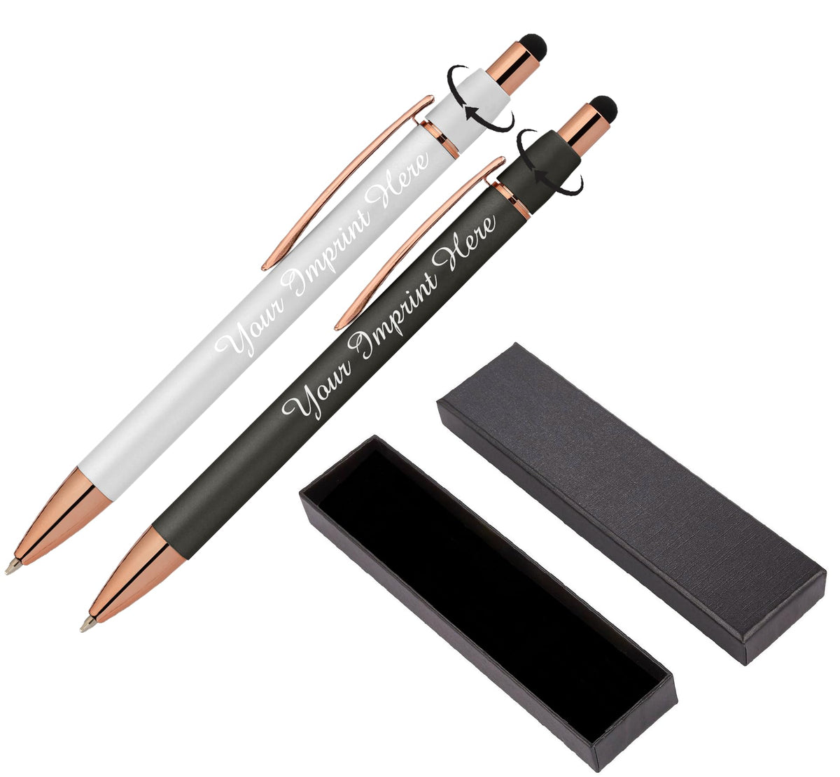 Fidget Pen for Adults - 2 Pack Stress Relief Pens with Gift Box - ADHD Anxiety - Metal with Rubber Grip - Focus for Office, Work (White-Black)