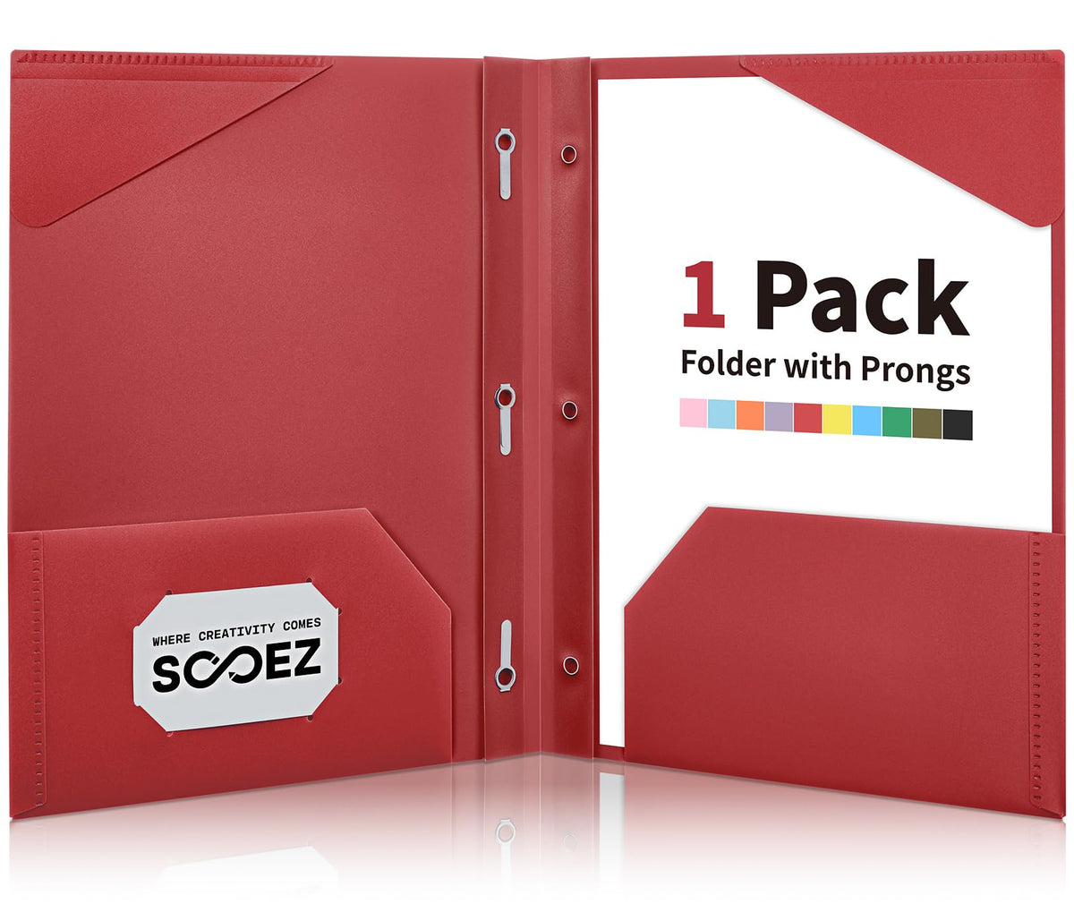 Sooez 1 Pack Plastic Folder, 2-Pocket Folders with Prongs
