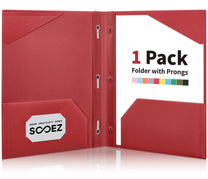 Sooez 1 Pack Plastic Folder, 2-Pocket Folders with Prongs